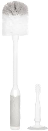 Ubbi Deluxe Baby Bottle Brush Set, Bottle Brush and Nipple Brush with Suction Cup, Baby Cleaning Essentials, Grey