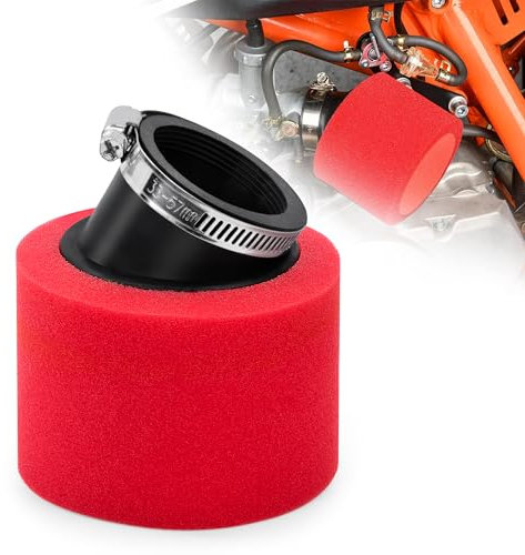 Tunejoy Filtro Aria per Moto 48mm Filtro Aria Spugna Doppio Strato ATV Bocca Obliqua per 50cc 70cc 90cc 110cc Quad Buggy Scooter Dirtbike Moto Go Kart Rosso