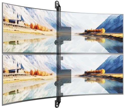 PUTORSEN Soporte de Pared para 2 monitores de 17-57'', Montaje de 2 monitores uno Encima del Otro, hasta 27 kg por Pantalla, 108mm Ultra Fino a la Pared, VESA 75/100, Resorte de Gas Premium