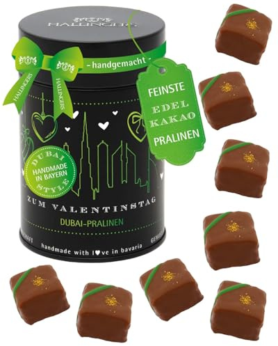 Hallingers Genuss Manufaktur Dubai-Style Pralinen Valentinstagsgeschenk - ohne Alkohol, handmade aus Confiserie-Edelkakao in wertiger Geschenkdose Dubai Pralinen ..., Valentintstag für Frauen Männer