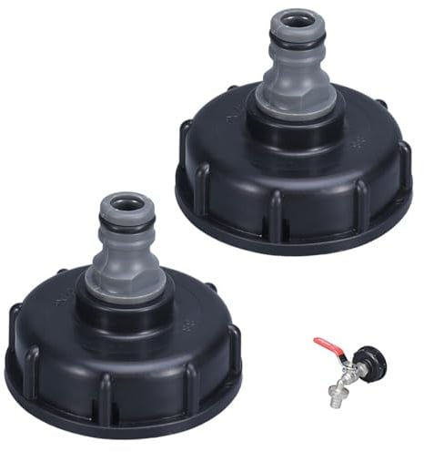 2 Stück IBC Tank Zubehör, Tankdeckel Adapter Container 1000L Verbinder | Wassertank Deckel Auslaufhahn Anschluss, Regenwassertank Wasserhahn Auslaufstutzen Adapterset, für Universal Tanks Barrel