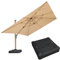 PURPLE LEAF Parasol Déporté en Grain de Bois 3,65 x 3,65 m Carré avec Pied de Parasol, Grand Parasol De Jardin Extérieur Cadre en Aluminium avec Rotation à 360° pour Balcon, Terrasse, Piscine, Beige
