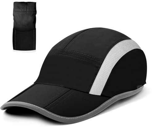 BSBUY Folding Baseball Cap, UPF50+ Collapsible Running Man Hat, Waterproof Sun Protection Cap, Quick Dry Sport Cap Adjustable Breathable Sun Hat Visors, Summer Cap Hat for Outdoor Activity(Black)
