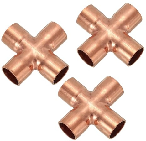PATIKIL 3 Stück 15mm Kupfer Kreuz Rohrverbinder, 4-Wege-Rohrverschraubung, Kreuzverschraubung Für Sanitärinstallation Klimaanlage Kühlung