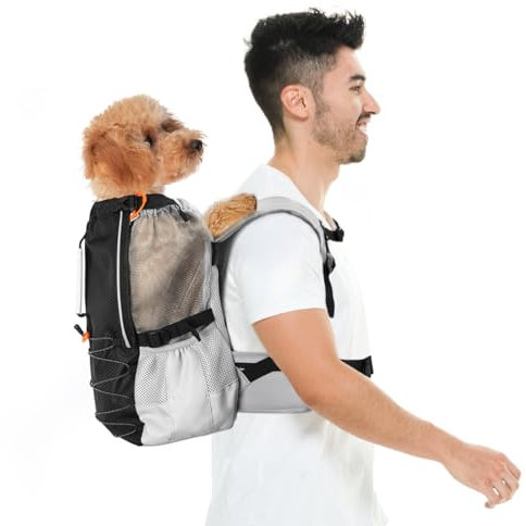 Pawaboo Zaino per Cani, Trasportino per Cani di Piccola e Media Taglia - Regolabile e Traspirante - Zaino per Cuccioli con Cintura Pettorale, Zaini Ergonomici per Canis per Escursioni, S, Nero