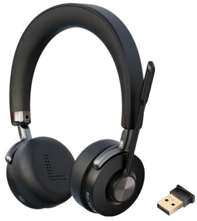 Project Telecom Premium ENC & ANC Bluetooth Headset – Compatible with Microsoft Teams, Zoom, Webex – Bluetooth 5.0, AI Environmental Noise Cancellation, Integrated Busylight (Premium Headset + Dongle)