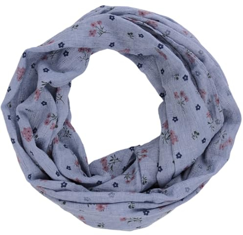 MIRROSI Loop Damen Schal mit Blumen-Muster Weich aus 100% Baumwolle (ca. 160x44cm Zweimal um den Hals wickelbar (Blumen: Jeansblau)
