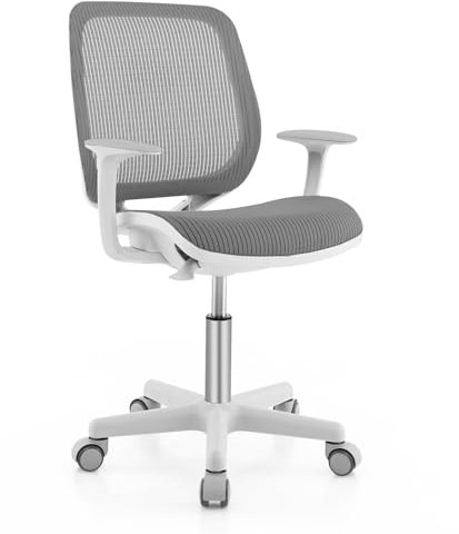 COSTWAY Kinder Schreibtischstuhl 360° drehbar, Sitzhöhe 43-55cm höhenverstellbar, Jugendstuhl ergonomisch mit Rollen, Drehstuhl Bürostuhl mit Rückenlehnen & Armlehnen für Kinder ab 6 Jahren (Grau)
