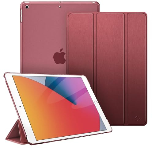 Fintie Hülle für iPad 9./8./7. Generation (10,2 Zoll, 2021/2020/2019) | Ultradünne Matte durchsichtige Hartrückseite Schutzhülle Case Cover für 10,2 Zoll iPad 9/8/7, Auto-Wake/Sleep, Burgunderrot