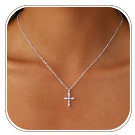 VIROMY Kreuz Kette Damen 14K Gold/Silber plattiert Multi-Layered Kreuz Anhänger Halskette Elegante Damen christlichen Schmuck Mode Schmuck Geschenke für Frauen