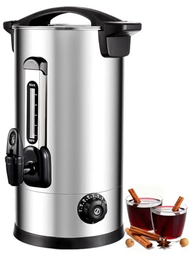 Acmeenjoy Glühweinkocher 8L aus Edelstahl, 1800W Einkochautomat mit Zapfhahn, Füllstandanzeige, Thermostat & Überhitzungsschutz, Heißgetränkespender Temperatureinstellung von 30-110 °C