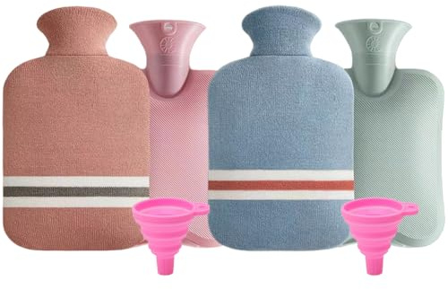 Hitopin Hot Water Bottle with Knitted Cover, 2PCS Hot Water Bag with Removable Cover, 2L Hot Water Bottle Pouch, for Pain Relief, Neck and Shoulders, Hands and Feet, for Women, Men, Kids