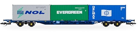 Hornby TT TT6032 Touax KFA Container Wagon with 3x20 Containers, Green/Grey/Blue