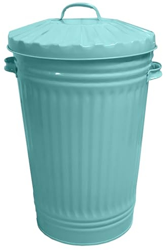 KetoPlastics Duck Egg Blue Galvanised Retro Slim Metal Bin - Kitchen Rubbish Waste Dustbin Animal Feed Storage 45L