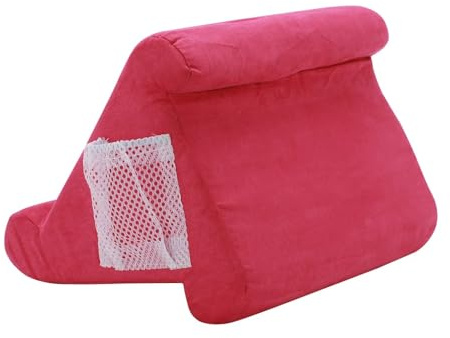 SUNNYNEST Tablet Pillow Plush Tablet Pillow Stand with Multi-Angle Support & Side Pocket Ergonomic Lap Cushion Holder for iPad,Laptop Suede Soft Bed Sofa Travel Rest (Red (L))