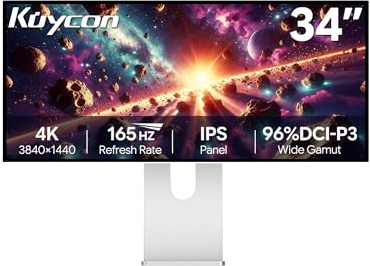Kuycon Q34W 34 inch FHD (3440 x 1440) 4K 165HZ Gaming Monitor, IPS, 1.07 Billion Colors, 99% sRGB, 5ms, HDR, Eye Care, Anti-Glare, 178° Viewing Angle (Honeycomb - with Stand)