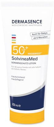 DERMASENCE SolvineaMed Sonnenschutz-Lotion LSF 50+, 200 ml | Sonnenschutz-Lotion LSF 50+ für sensible Haut und Familie, mit Ectoin, wasserfest, parfümfrei, ab 6 Monaten