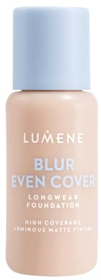 LUMENE Blur Even Cover Foundation | Hochdeckende, leichte Flüssigfoundation mit strahlendem, mattem Finish | 16 Stunden Halt | Niacinamid & nordische Heidelbeere | Parfümfrei | Farbton 0.5 | 30 ml