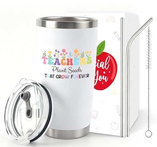 Moiuguli Teacher Gifts for Women, 20oz Stainless Steel Coffee Travel Mug with 2 Straws and Straw Brush Thank You Teacher Gifts for End of Term Gift, Retirement, Birthday
