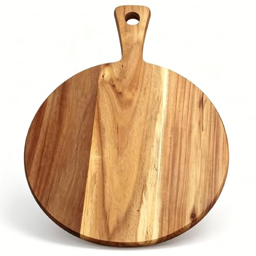 HSLXBY Piatti da pizza, Tagliere per Pizza in legno da 40 cm, Rotondo e di Grandi Dimensioni con Manico — ideale per Servire Pizza, Pane e Focaccia, ma anche per Presentare Formaggi