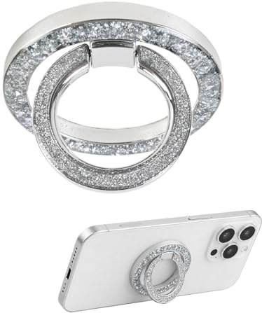 Solvio Magnetic Phone Ring Holder - Glitter Twinkle Ring 360 Rotating Phone Grip Stand, Detachable Wireless Charging Friendly Compatible with MagSafe & iPhone 16 15 14 13 12 Series, Silver