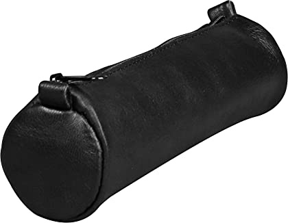 Clairefontaine 77019C Collection Age Bag A Small Round Pencil Case in Genuine Black Lambskin - 18.5 cm x 4 cm Diameter