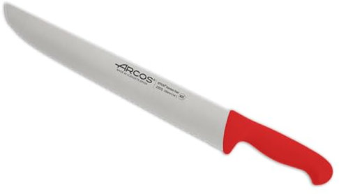 Arcos Serie 2900 - Cuchillo Pescadero - Hoja Serrada de Acero Inoxidable NITRUM de 350 mm - Mango inyectado en Polipropileno Color rojo