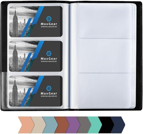 MaxGear Business Card Organizer Book, Holds 240 Cards, Portable PU Leather Business Card Holder with Clear Sleeves, Professional Card Binder for Office, Meetings, Networking, Black