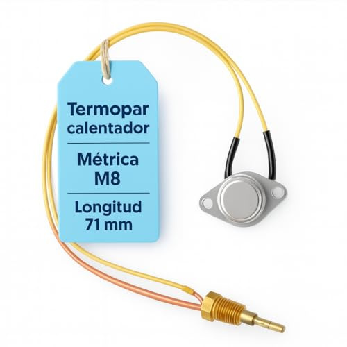 RECAMBIOS DREYMA termopar 810005864 con termostato y limitador para Calentador 10l Longitud 71mm metrica m8 Compatible con Fagor Cointra Edesa Kit Seguridad Llama piloto Repuesto Profesional