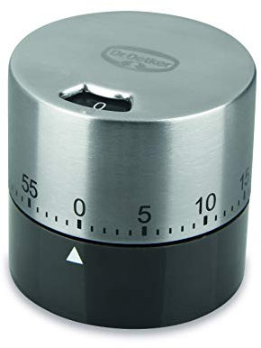 Dr. Oetker Mechanischer Kurzzeitmesser bis zu 60 min Exclusive, Küchenwecker aus Edelstahl, Timer funktioniert ganz ohne Batterie, (Farbe: Grau-Braun/Silber) Menge: 1 Stück