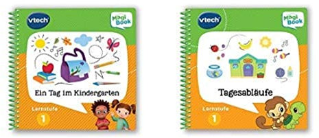 Vtech 80-481204 Lernstufe 1 - EIN Tag im Kindergarten MagiBook Lernbücher, Mehrfarbig & 80-480804 - Magibook - Lernstufe 1 - Tagesabläufe