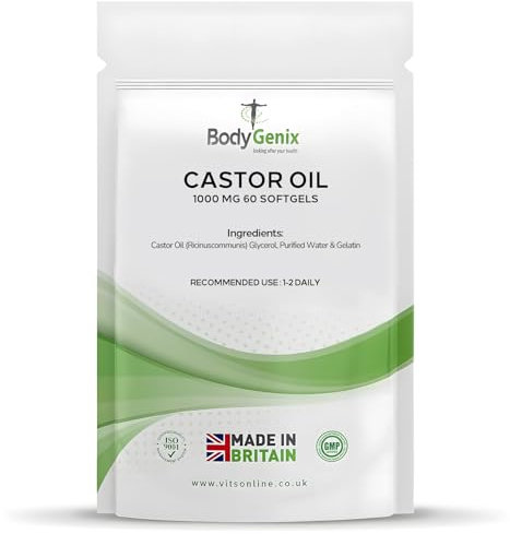 Bodygenix Castor Oil 1000mg Softgel Capsules - Supports Immune System Skin Hair Health Joint Wellness Relief Natural Health Supplement - 60 Softgels, 2 Month Supply
