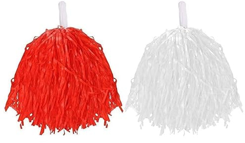 Cheerleader Pompons für Kinder und Erwachsene, leicht, mit Griffen, Rot / Weiß