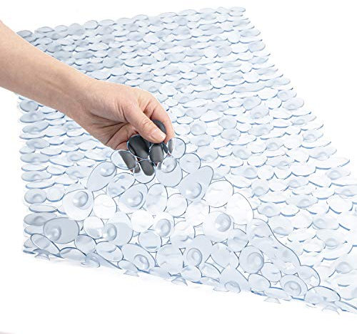 WELTRXE Anti-slip Bathtub Mat Pebbles Shower Mat Extra Large Anti-Bacterial Safety Bath Mat Suction Mat for Shower or Tub, Non-slip Bathroom Mat, 88 x 40CM, Clear