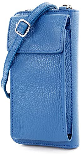 modamoda de P06 Damen Leder Umhängetasche Geldbörse Handytasche 6,5 Zoll handmade in Italy, Farbe:Blau