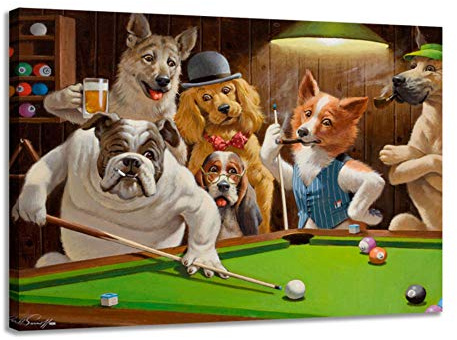 HSFFBHFBH Leinwanddruck Moderne hochauflösende Hunde Spielen Billard Malerei Kunst Home Decoration Poster auf Leinwand Wand 60x80cm (23,6 x31.5) Kein Rahmen