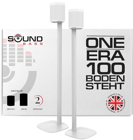 One / ERA100 Floor Stand Twin Pack (2pcs), White | Compatible with Sonos One, Play:1, One Gen 2, One SL | Future-Proof Design Also Compatible with ERA 100, Designed by Sound Bass UK. Double, Pair