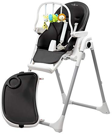Engel & Storch Baby Hochstuhl TANELI Kinderhochstuhl Babystuhl mitwachsender Hochstuhl Verstellbar und Klappbar, Abnehmbares BPA-freies Tablett und inklusive Spielebogen - in der Farbe Schwarz