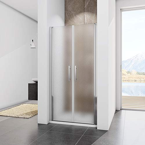 100x195cm Mamparas de Ducha Abatibles Perfil Aluminio Liso con Cristal Opaca de 6mm ANTICAL, Puertas de Ducha
