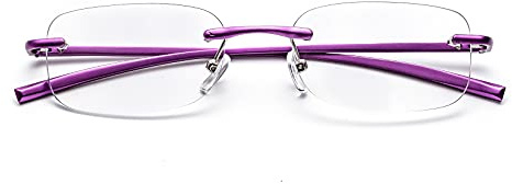ZUVGEES Randlos Metall Blaulichtfilter Lesebrille für Herren und Damen mit Federscharnier Lightweight Anti-blaue Computerbrille (Lila, 4.00)