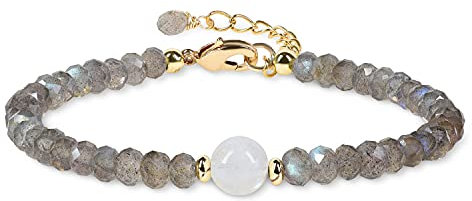 COAI Geschenkideen Damen Glücksarmband aus Facettiertem Labradorit und Mondstein Strangarmband