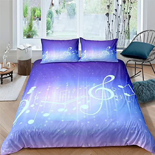 ZZDXL Bettbezug 135x200 Musik Lila Bettwäsche Set Bettbezug Set Weiche Flauschige Gebürstet Microfaser 1 Bettbezug mit 2 Kopfkissenbezug 80x80 cm mit Reißverschluss