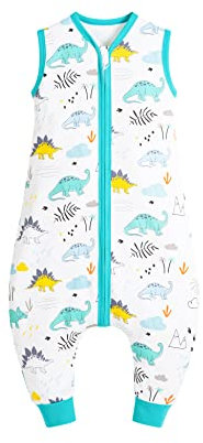 E-RIDES Baby Schlafsack mit Füßen, Sommerschlafsack mit Beinen für Kleinkinder, Baumwolle Schlummersack für Mädchen und Jungen, Reißverschluss ohne Ärmel 0.5 TOG (Dinosaurier,X-Large)