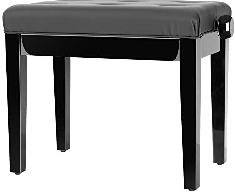 Classic Cantabile Pianobank Modell D - Hochwertige Pianobank - Schwarzes Polster aus Kunstleder mit Kapitonierung - Höhenverstellbar von 47,5-55,5 cm - 4-fache Kreuz-Mechanik - Schwarz Hochglanz
