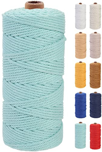 GOHOF Cuerda de macramé de 3 mm x 100 m cuerda de macramé de algodón suave trenzado de 4 hilos uno de los materiales más perfectos para arte de macramé cuerda de algodón sin productos químicos (cian)