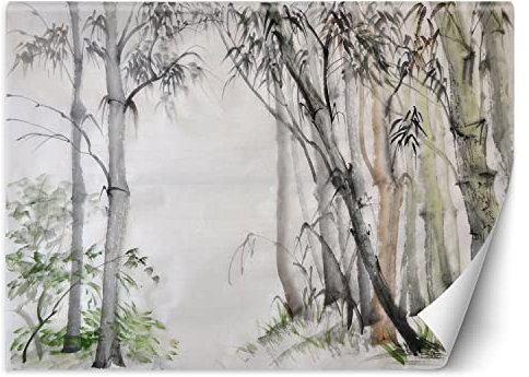 Feeby Fototapete Moderne Wanddeko Wandbilder Orientalisch Bambus Aquarell 350x245 cm Grau Wandtapete Design Kinderzimmer Küche Büro Flur Wohnzimmer Abstraktion Natur