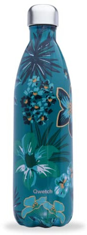 Qwetch - Bouteille Isotherme Bornéo Bleu 1L - Gourde Nomade Inox - 24h Froid et 12h Chaud - Etanche, Sans BPA & Réutilisable - Gourde isotherme pour Sport, Voyage, Bureau, Randonnée