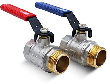 DOJA Barcelona | Palanca Valvula Bola | 2 Piezas | Azul y Rojo | 3/4 | M - H | Palanca Llave Paso Fontaneria de Acero al Carbonio | Valvula para Bombas Agua, Tanques, Grifo Exterior, Conexiones Agua