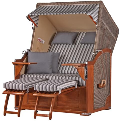 bene living Strandkorb-Set Schaalsee 2-Sitzer Mahagoni - PE grau - Modell 545 - Liftersystem