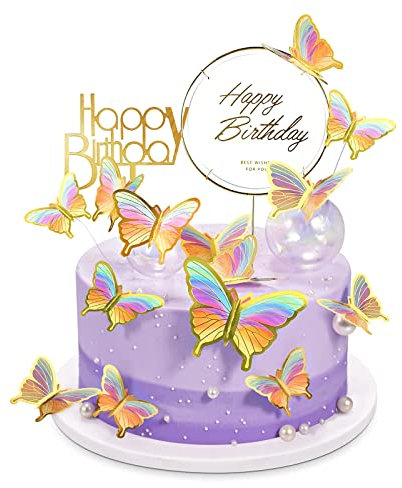 Tortendeko Geburtstag 22 Stück Schmetterlinge Deko Torte,Kuchen Deko Cake Topper Geburtstag Tortendeko Mädchen Torten DekGeburtstagsdeko Mädchen Happy Birthday Deko Dekoration für Cupcake Kuchen